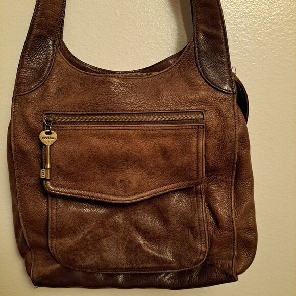 Vintage Fossil Leather Brown Purse #75082 With Double Straps & Lots of Storage - Picture 10 of 13